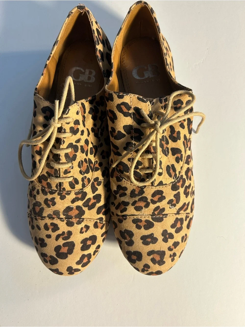 Gianni Bini Leopard-Print Lace-Up Flats in Tan and Black - Picture 2 of 5